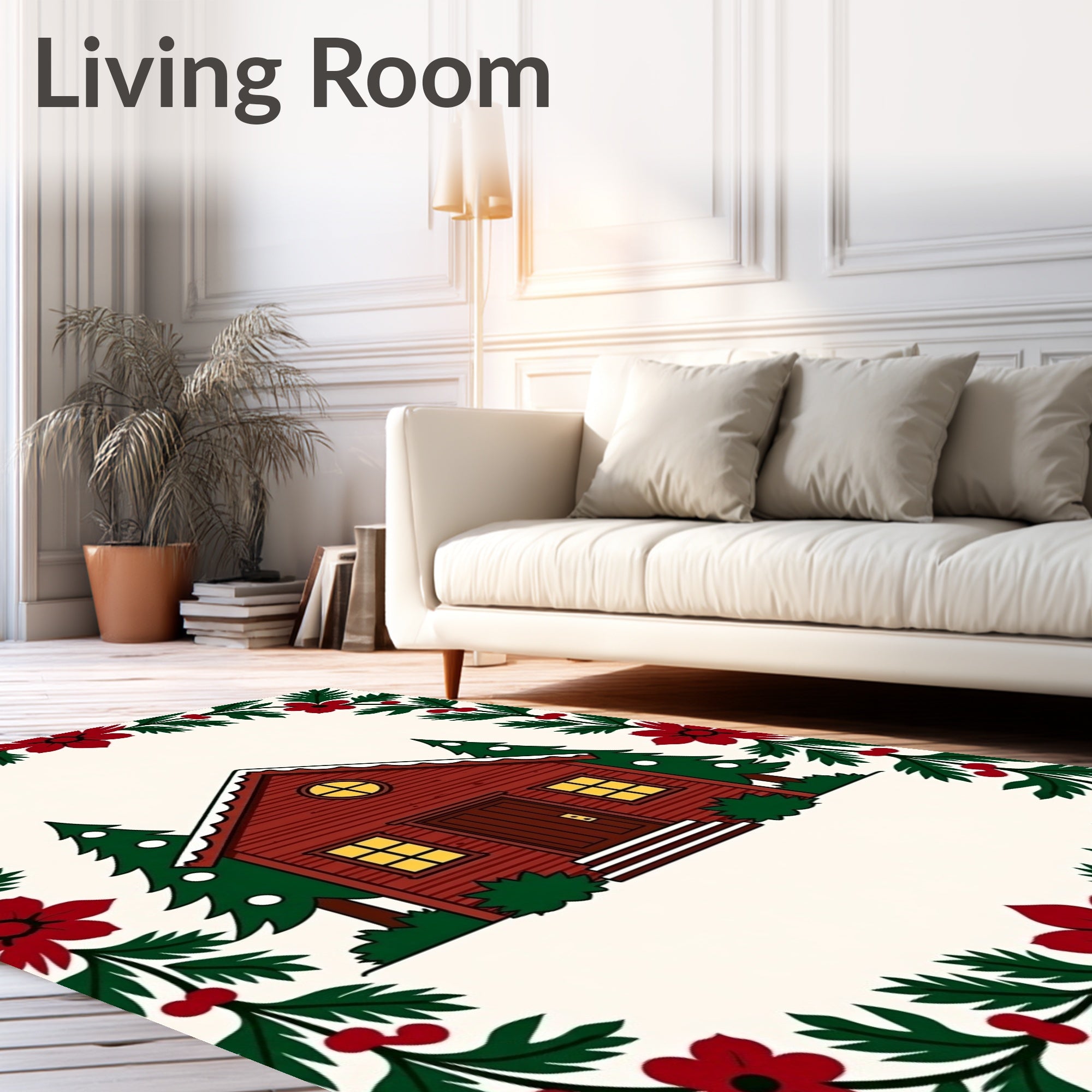 Cozy Red Cabin Christmas Border Rug