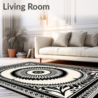 Bold Black Sunburst Mandala Rug