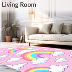 Whimsical Pink Rainbow Cloudscape Rug