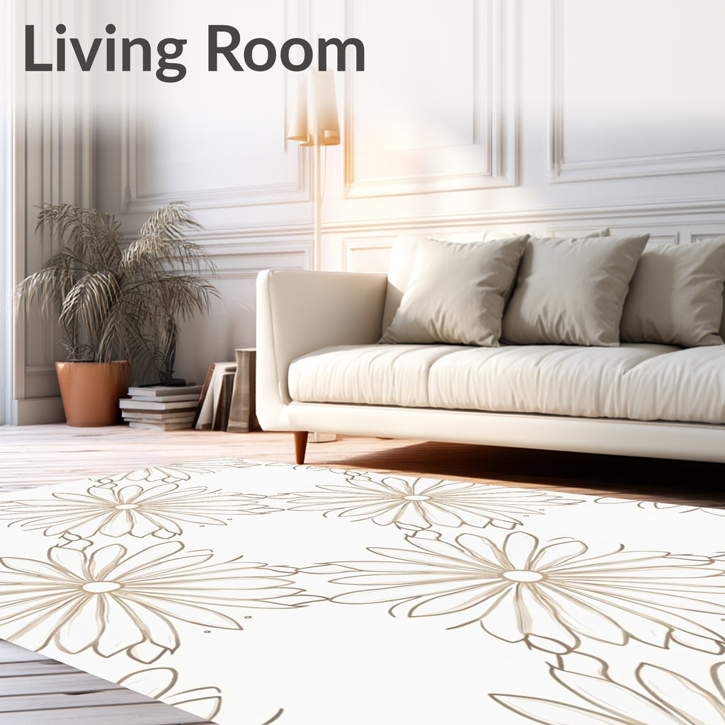 Minimalist Beige Floral Outline Rug