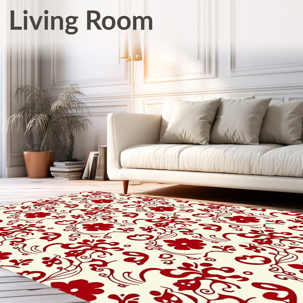 Crimson Floral Vine Symmetry Rug