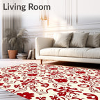 Crimson Floral Vine Symmetry Rug