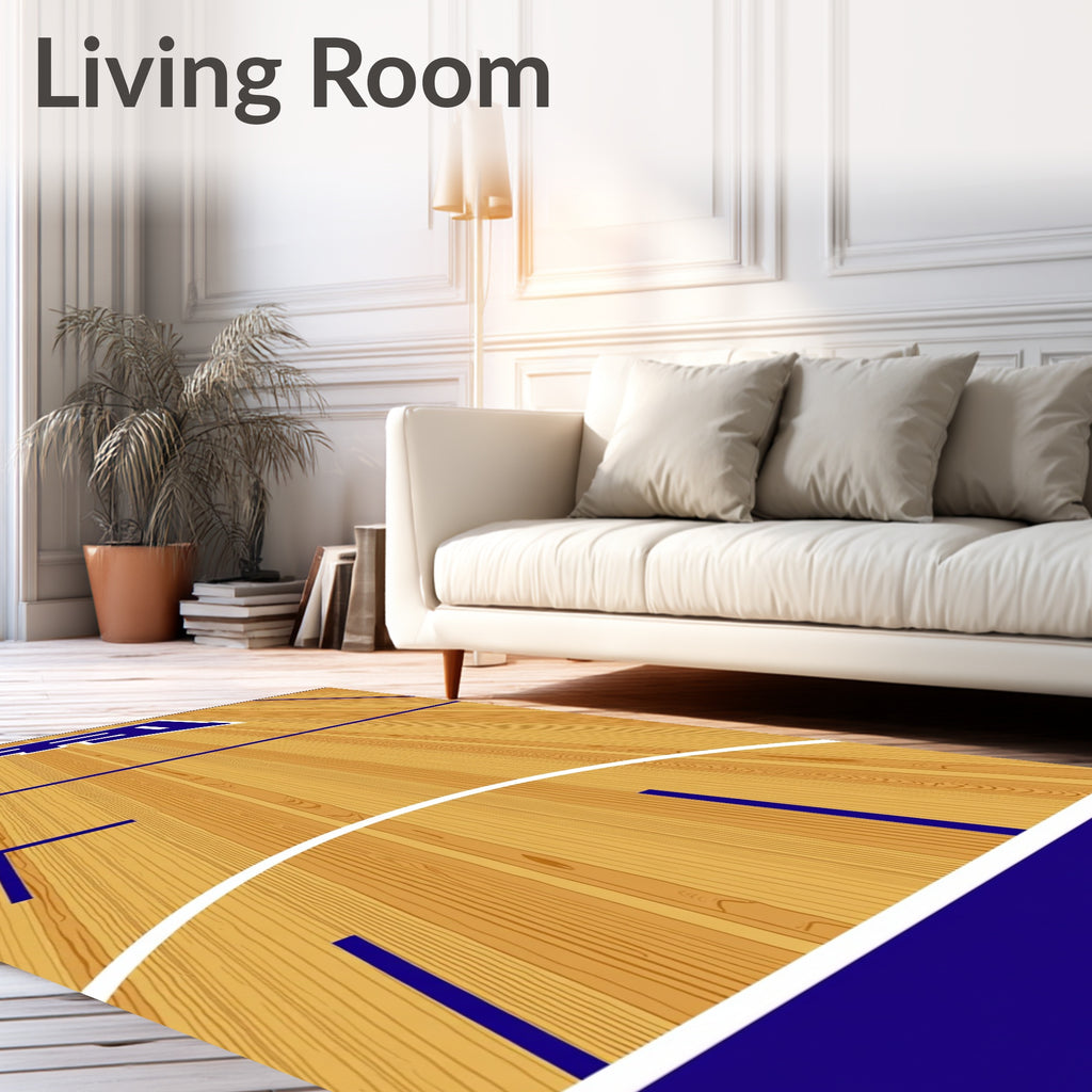 Natural Wood Grain Blue Court Lines Rug