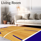 Natural Wood Grain Blue Court Lines Rug