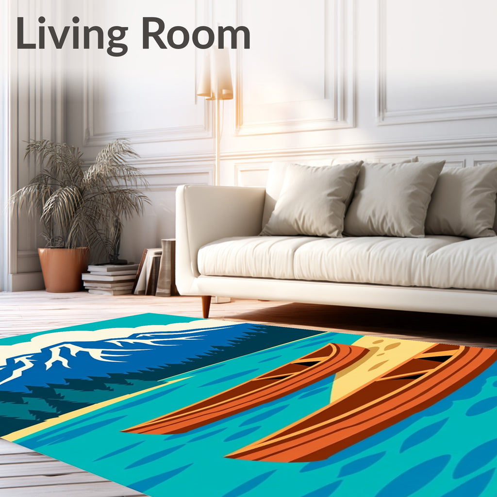 Two Canoes Beside Blue Mountains Rug