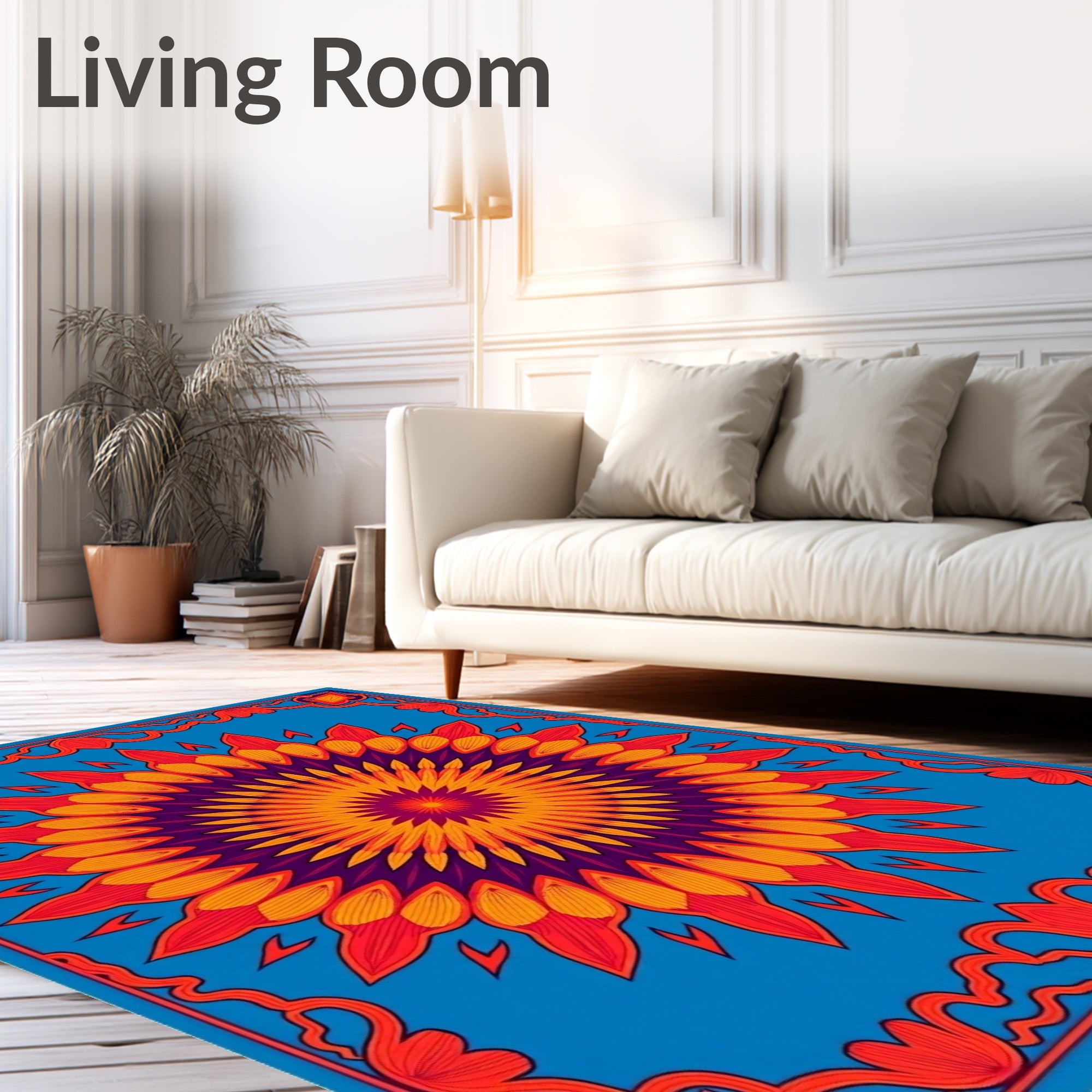 Vivid Crimson Sunburst Medallion Rug