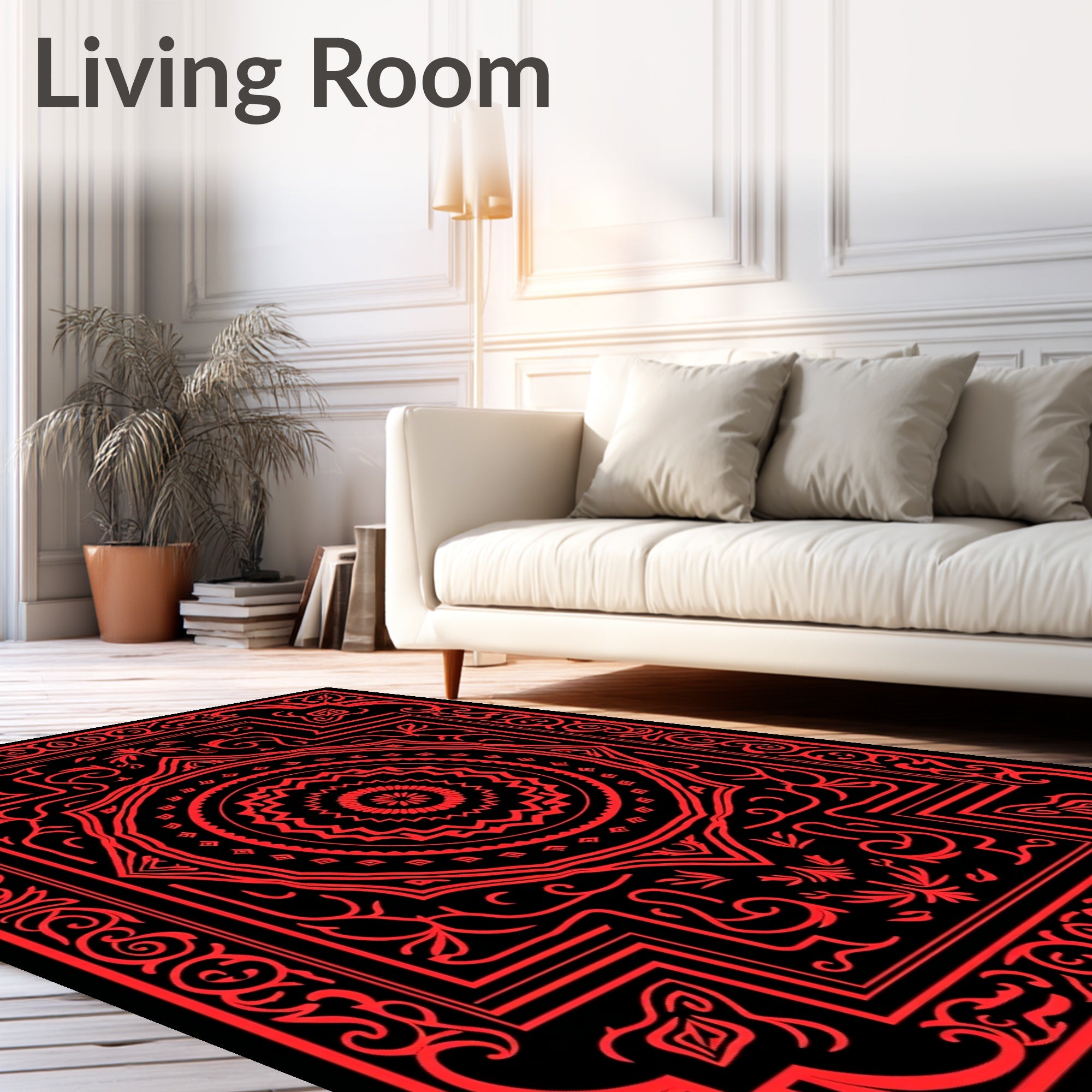 Crimson Medieval Mandala Frame Rug