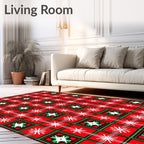 Red Green White Festive Snowflake Plaid Rug