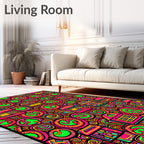 Vibrant Pink Yellow Village Swirls Rug