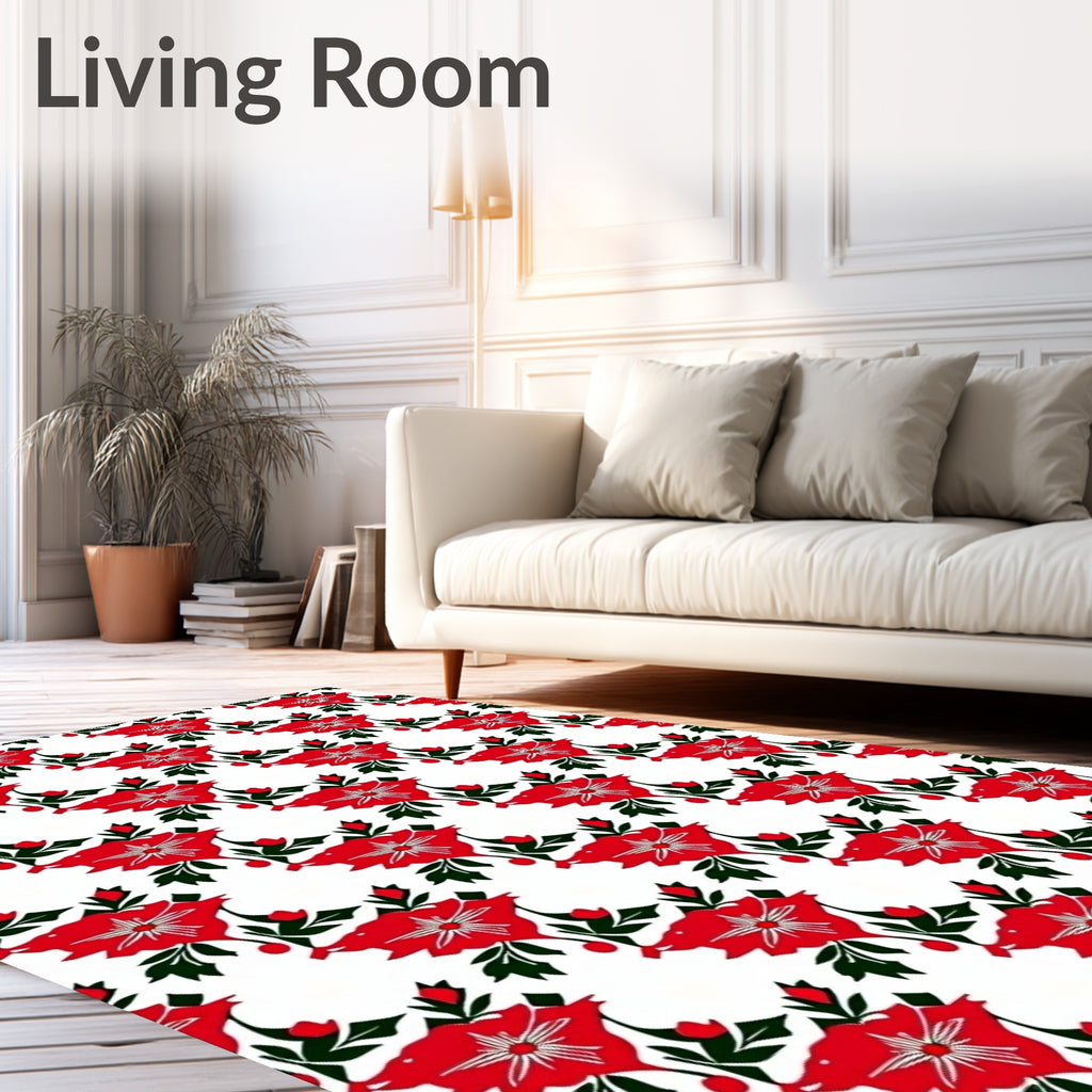 Bold Red Floral Botanical Garden Rug