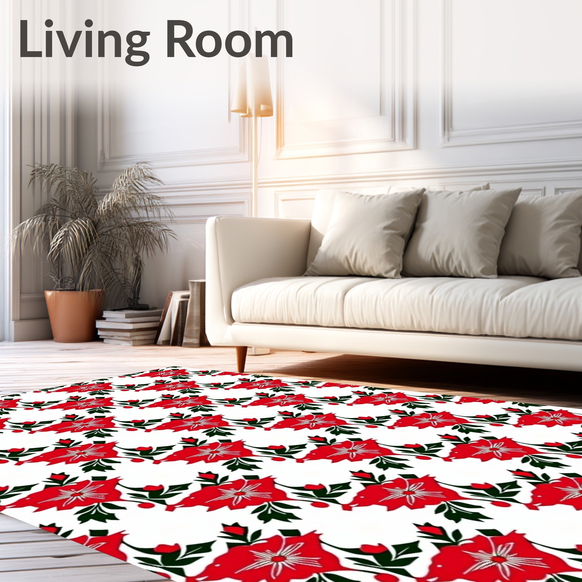 Bold Red Floral Botanical Garden Rug