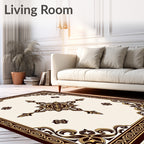 Elegant Ivory Brown Floral Medallion Rectangular Rug