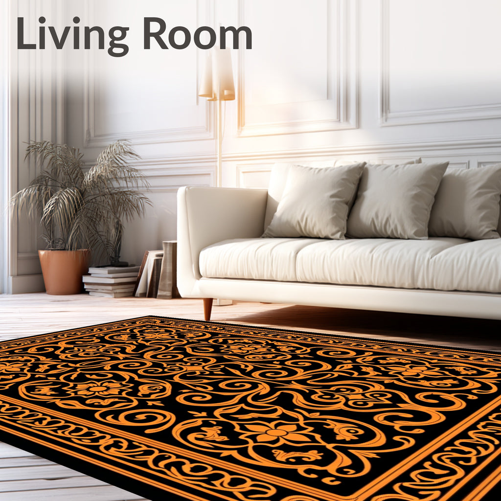Elegant Orange Floral Scrollwork Rug