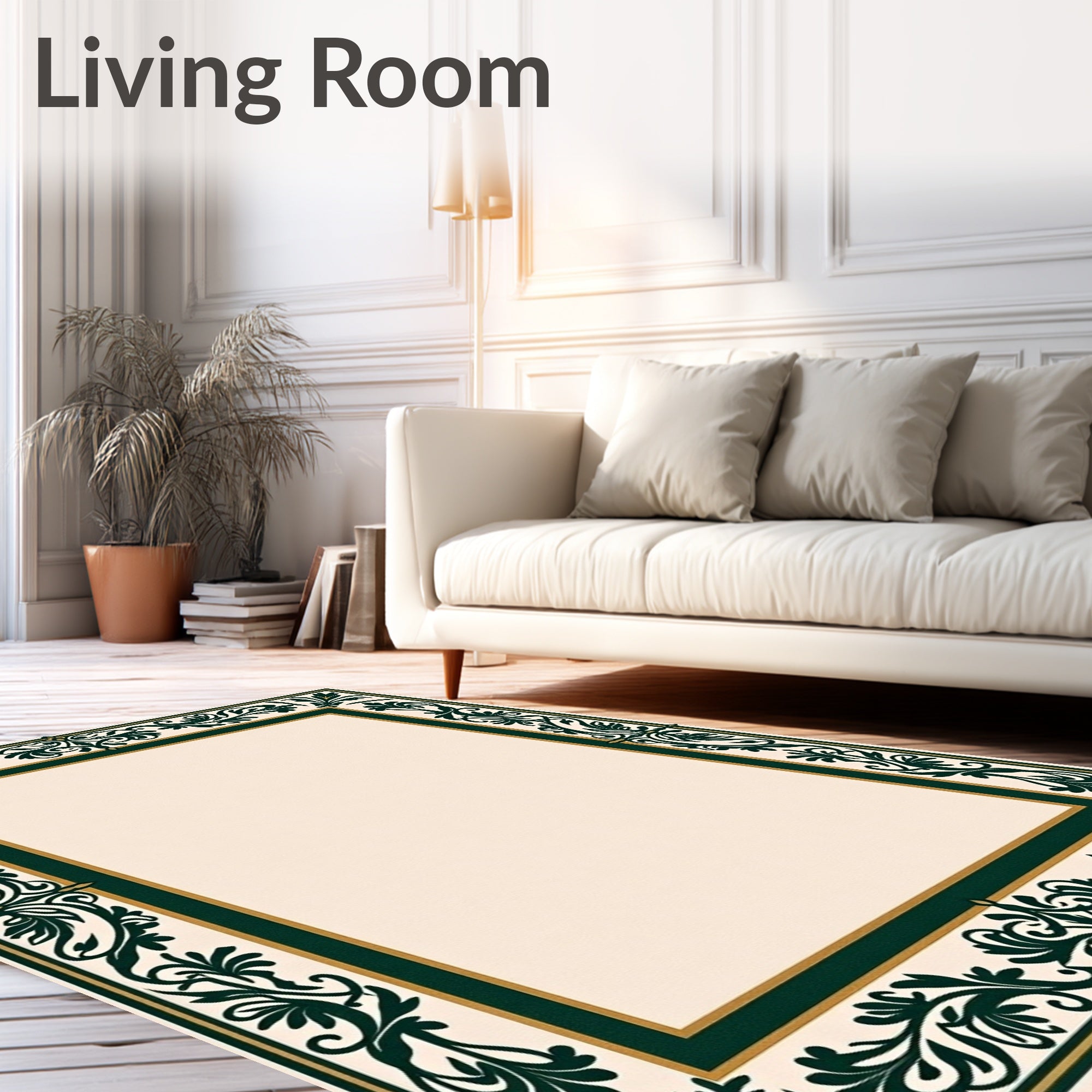Ornate Scroll Border Cream Rug