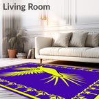Vibrant Yellow Bird Purple Border Rug