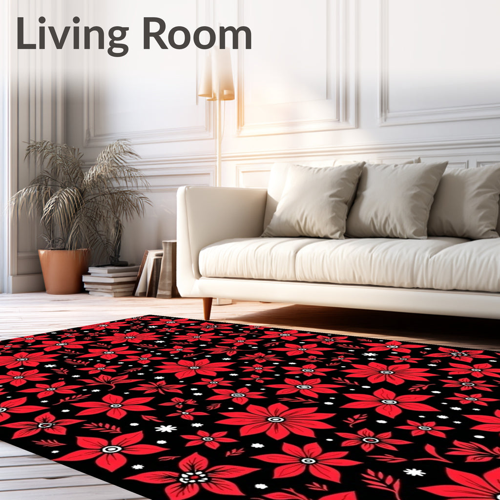 Bold Red Floral Garden Scatter Rug