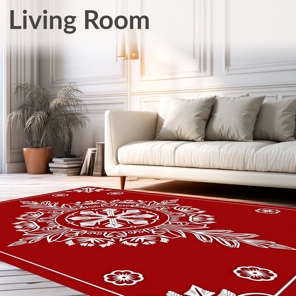 Crimson White Mandala Floral Layout Rug