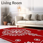 Crimson White Mandala Floral Layout Rug