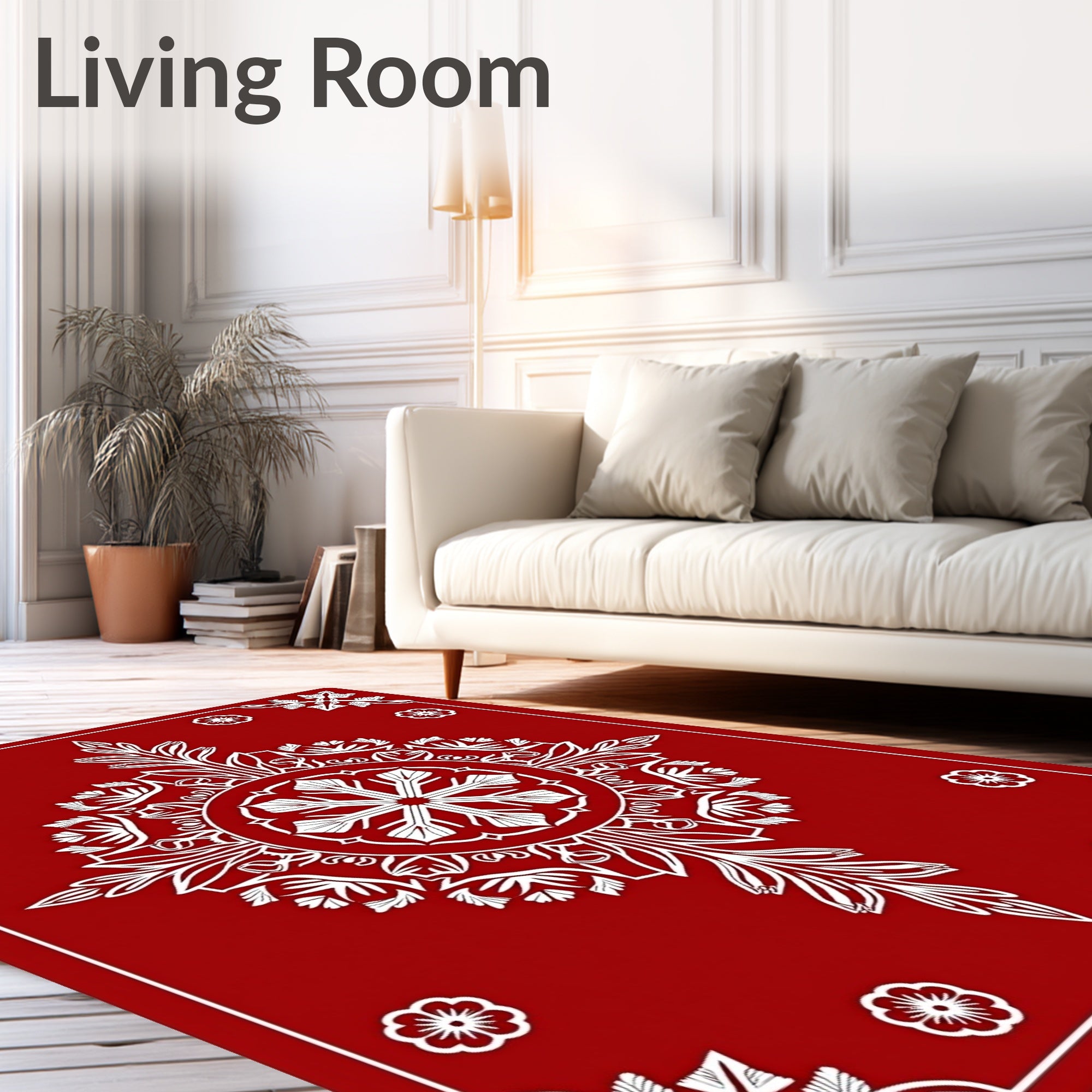 Crimson White Mandala Floral Layout Rug