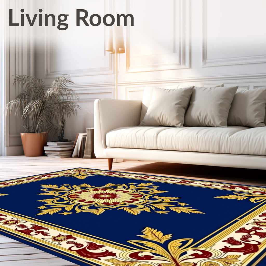 Rich Cobalt Red Gold Floral Medallion Rug