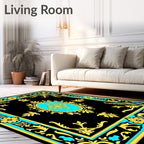 Onyx Turquoise Gold Scroll Border Rug