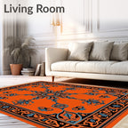 Vibrant Orange Floral Sunburst Rug