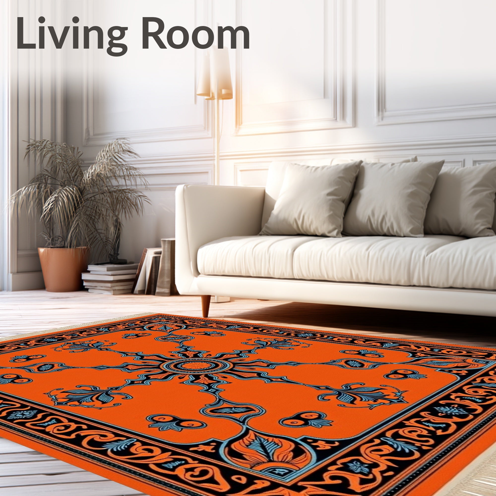 Vibrant Orange Floral Sunburst Rug