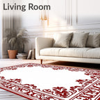 Deep Red Victorian Scroll Frame Rug