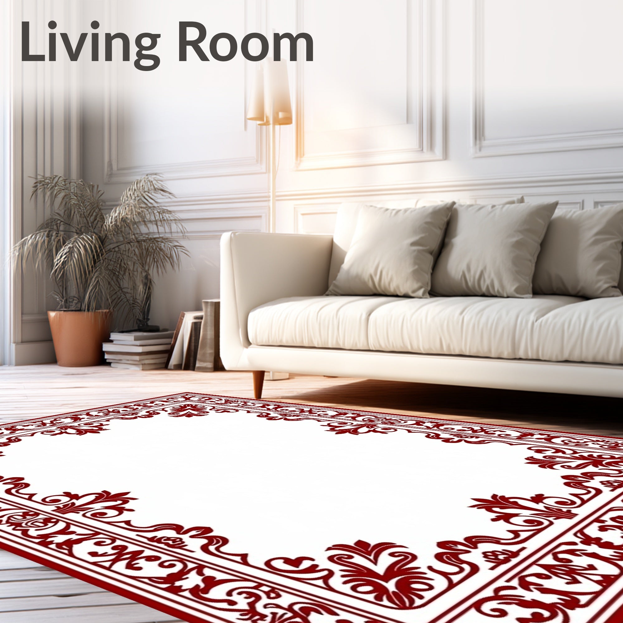 Deep Red Victorian Scroll Frame Rug