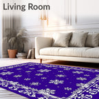 Winter Snowflake Bordered Blue Rug