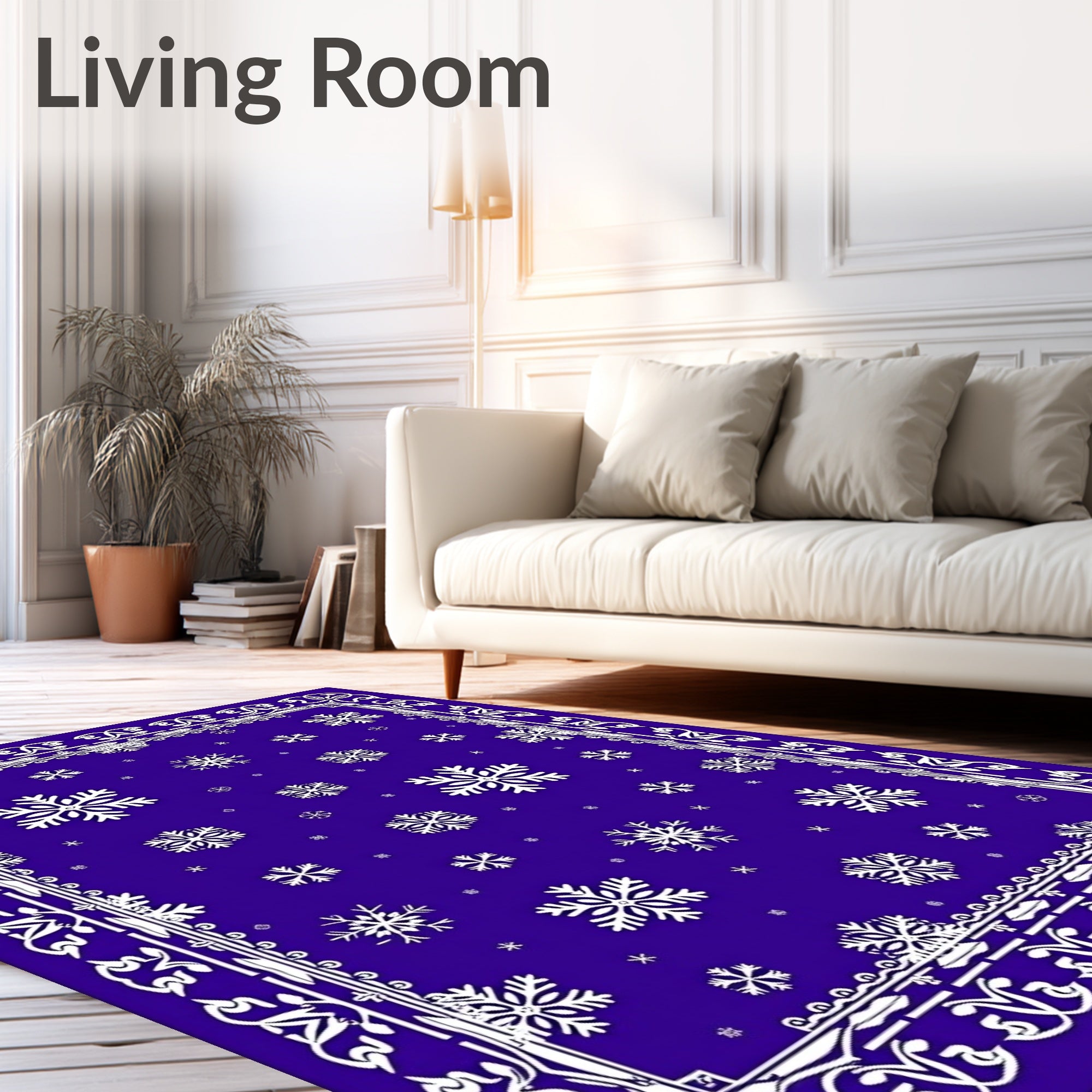 Winter Snowflake Bordered Blue Rug