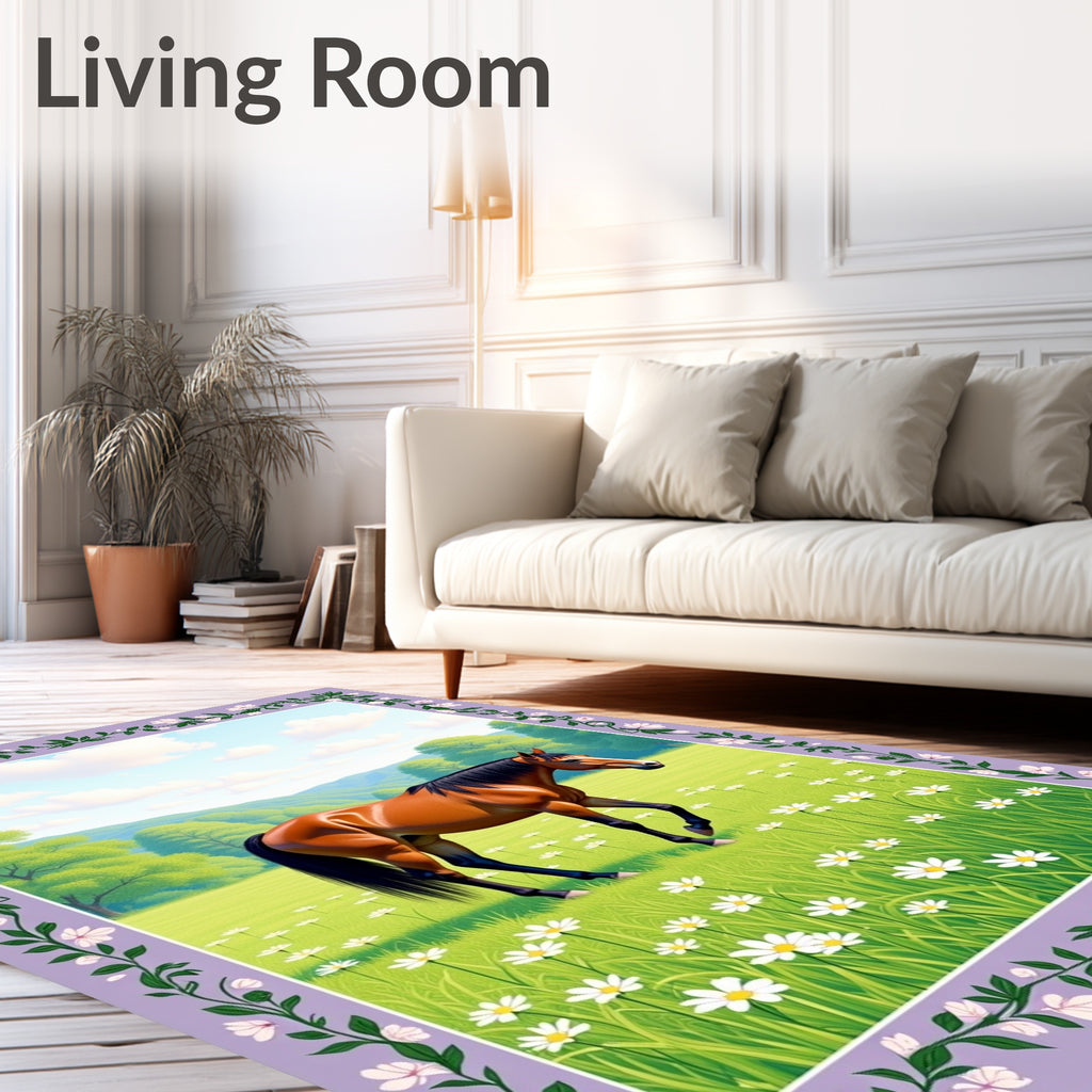 Sleek Bay Horse Meadow Daisy Border Rug