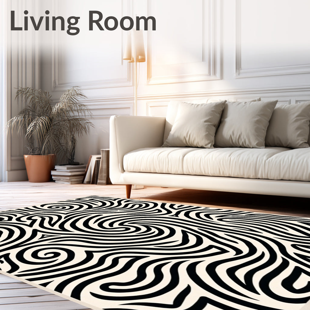 Abstract Black Swirl Maze Rug
