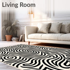 Abstract Black Swirl Maze Rug