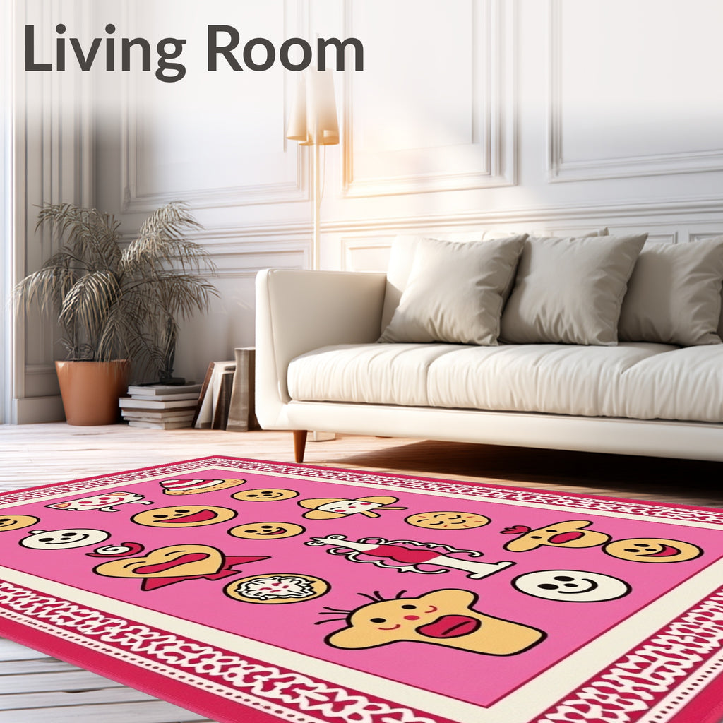Pink Kawaii Character Collage Rug