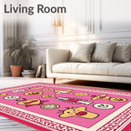 Pink Kawaii Character Collage Rug
