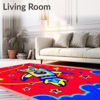Whimsical Cat Rocket Stars Red Rug
