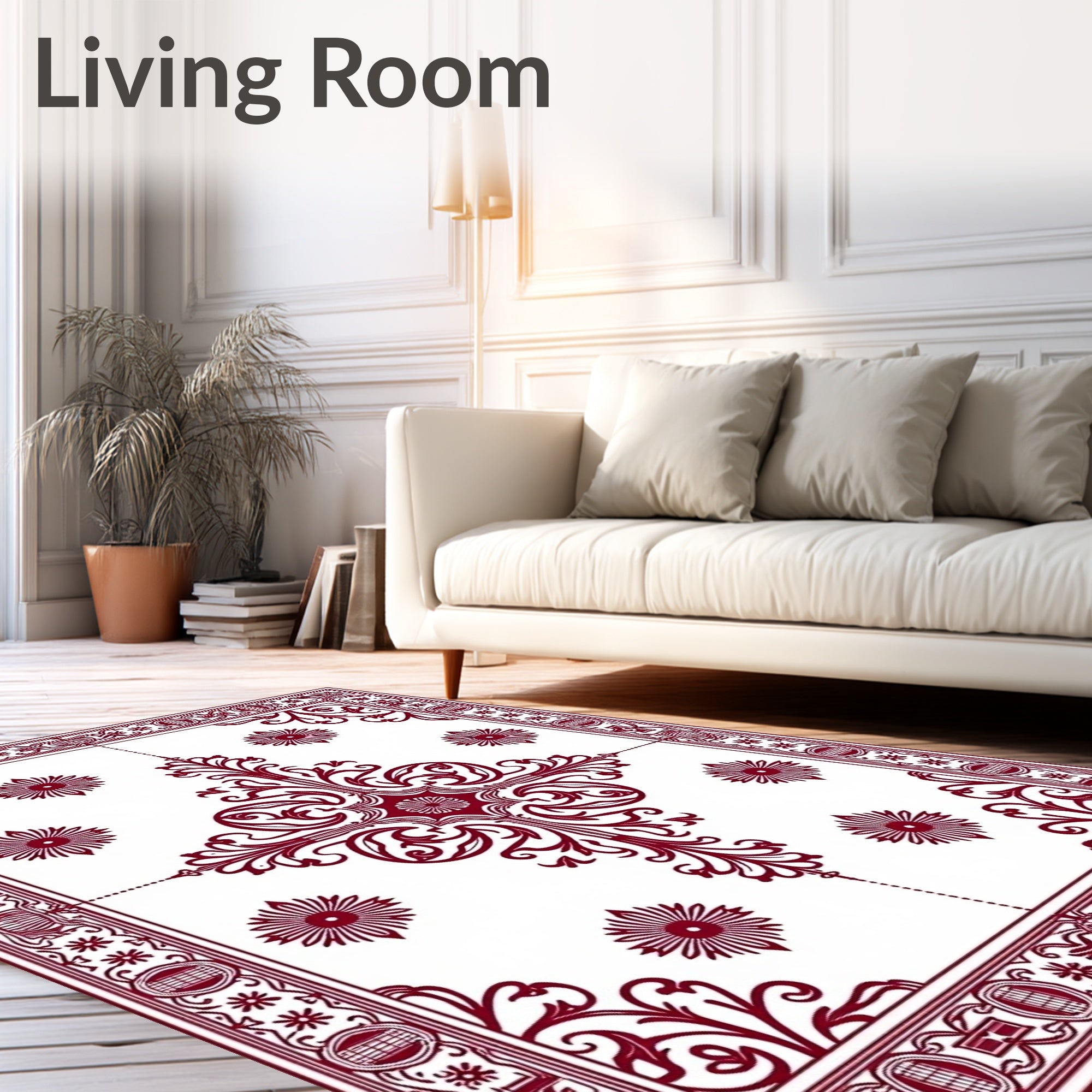 Deep Red Floral Medallion Centerpiece Rug