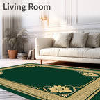 Ornate Emerald Gold Floral Border Rug
