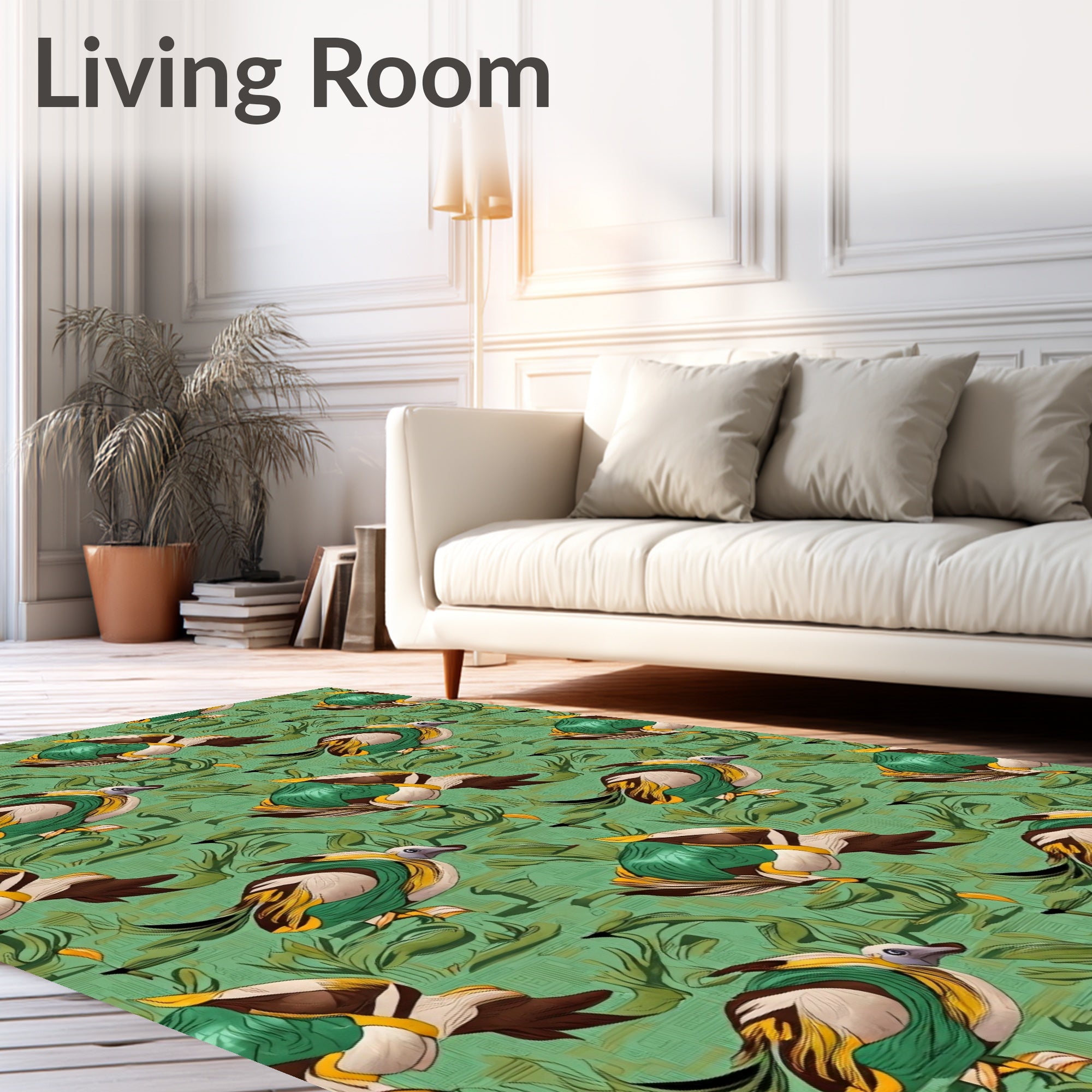 Whimsical Green Duck Foliage Repetition Rug
