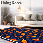Deep Blue Orange Flame Leaf Rug