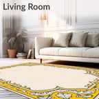 Golden Yellow Ornate Floral Border Rug