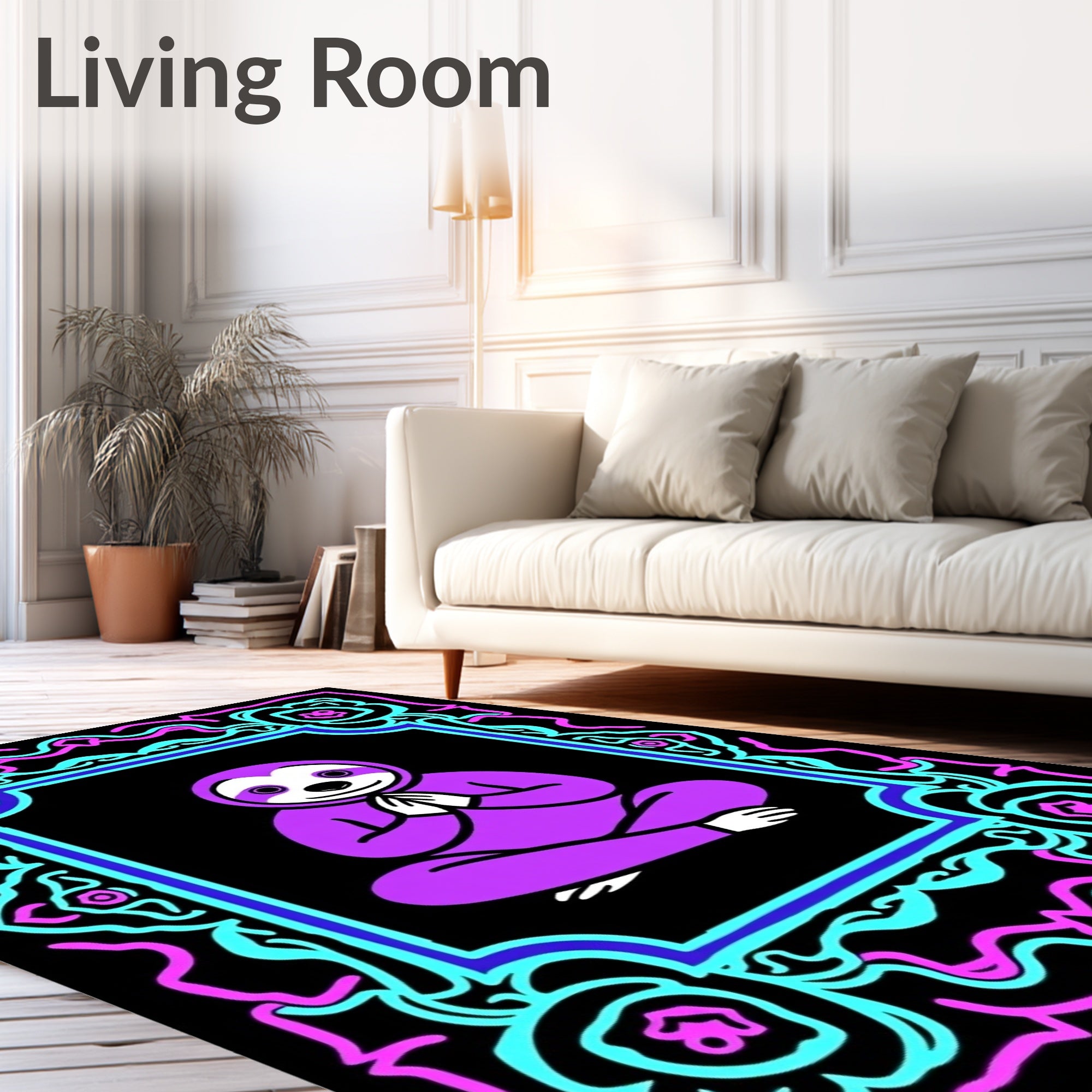 Vibrant Purple Sloth Meditation Frame Rug