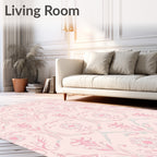 Pale Pink Floral Scroll Wallpaper Rug