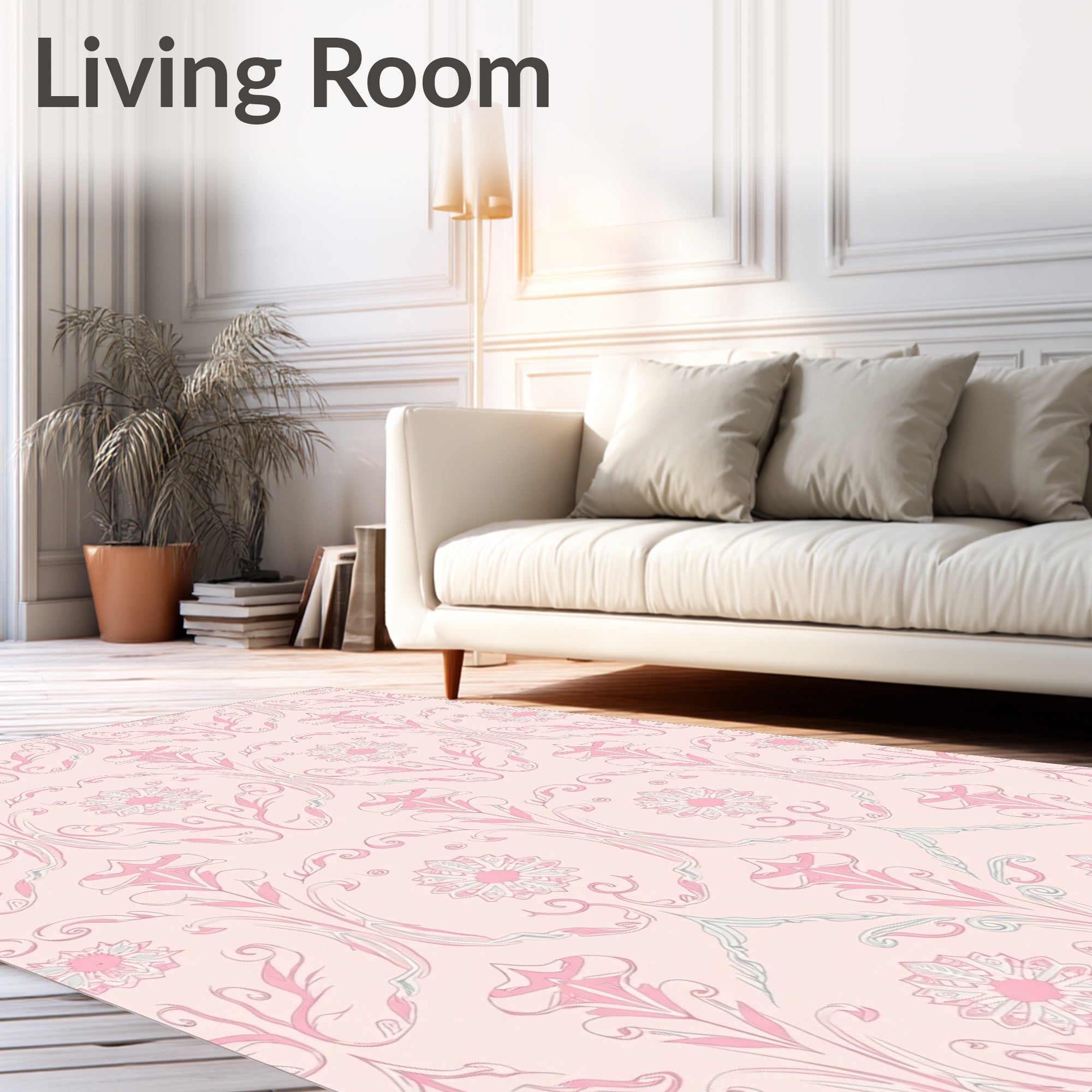 Pale Pink Floral Scroll Wallpaper Rug