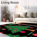 Festive Green Christmas Trees Red Ornaments Rug