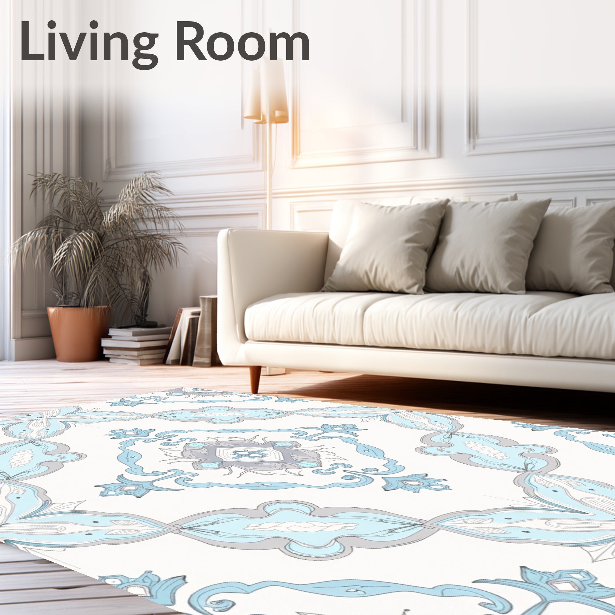 Pale Blue Floral Medallion Harmony Rug