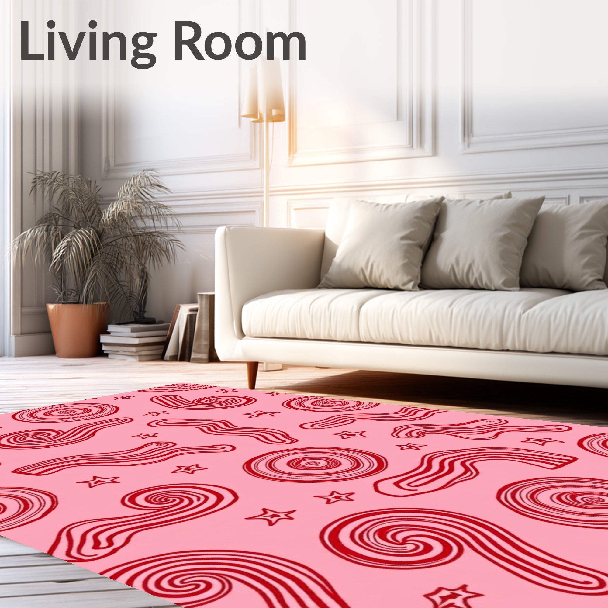 Pink Red Swirl Star Abstract Rug