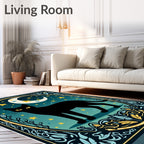 Whimsical Black Cat Moon Stars Rug
