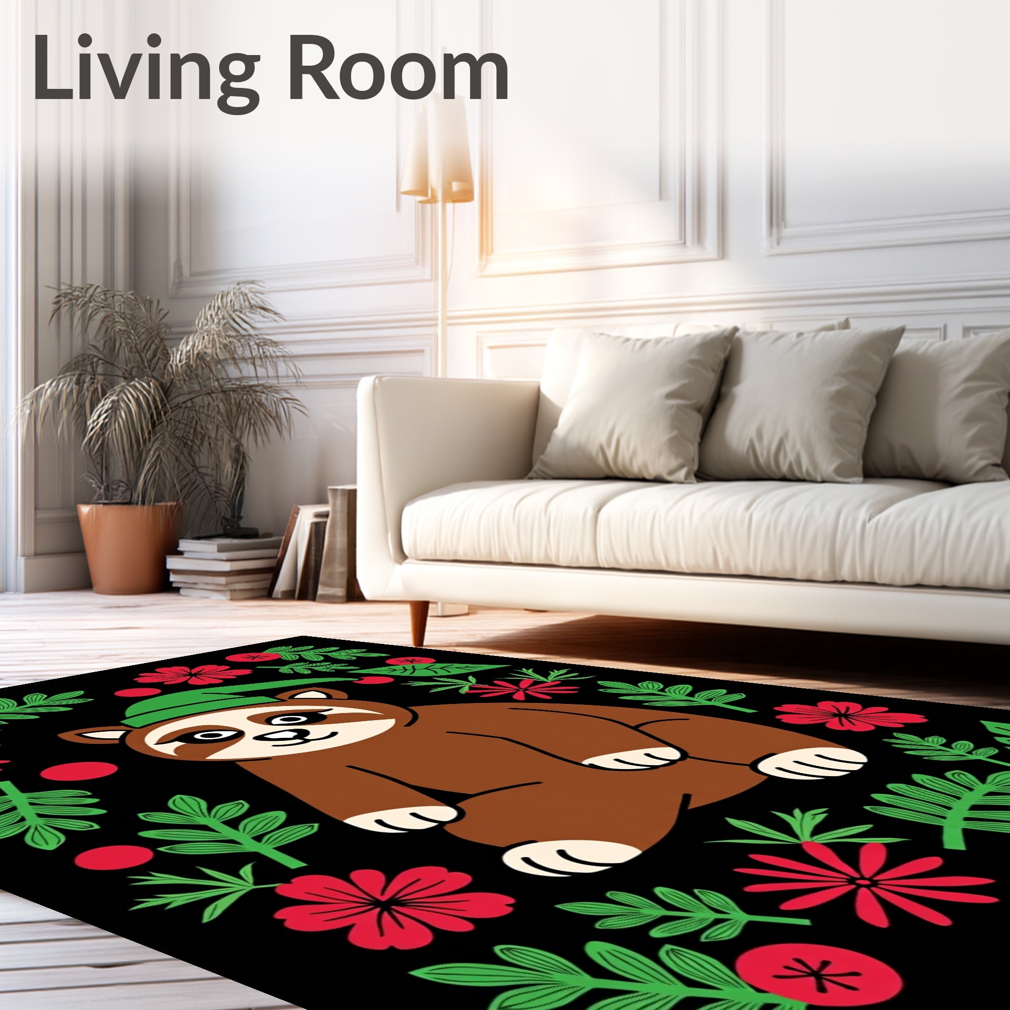 Cute Raccoon Holiday Folk Art Rug
